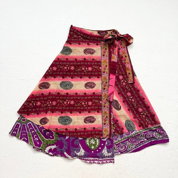 Yarin Silk Wrap Skirt Small-XL Boho Paisley Print Reversible Midi 31” - Picture 1 of 11